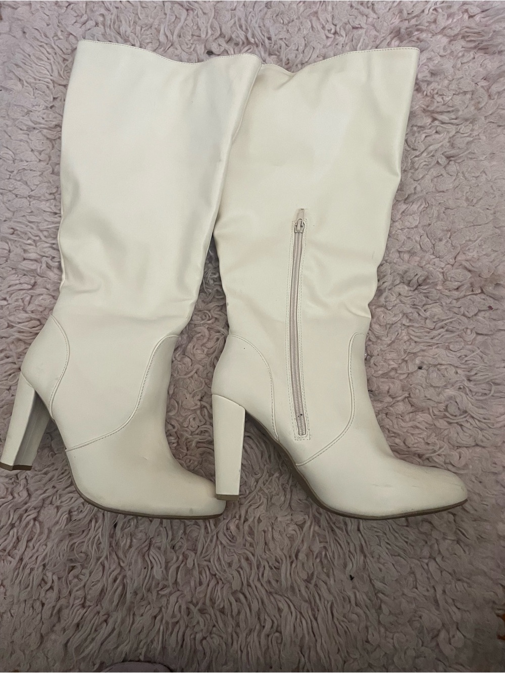 White High Heel Knee Boots with Side Zip